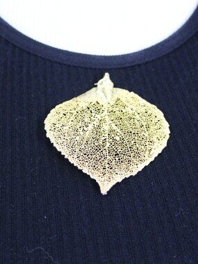 Gold Aspen Leaf Pendant Real Leaf Style Statement Pendant 1.75”
